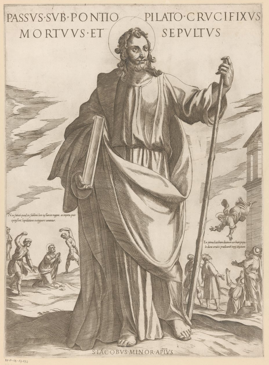 De heilige Jakobus de Mindere Kärsimys Pontius Pilatuksen alla, ristiinnaulittu, kuollut ja haudattu (nimi esineessä) Kristus, Maria en de apostle (sarjan nimi) tekijältä Antonio Tempesta