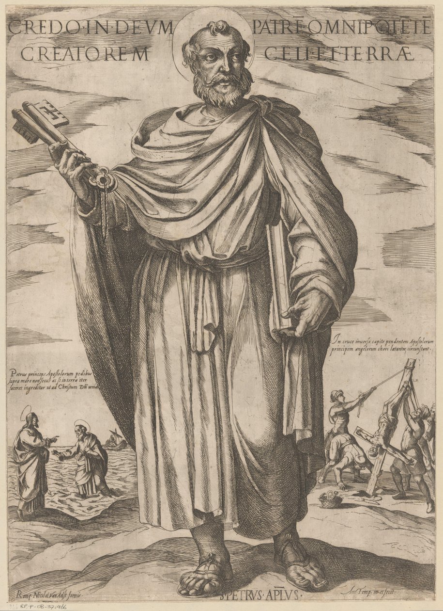 Pyhästä Pietarista Uskon jumalaan, Isään, kaikkivaltiaan taivaan ja maan Luojaan (otsikko esineessä) Kristus, Maria en de apostle (sarjan nimi) tekijältä Antonio Tempesta
