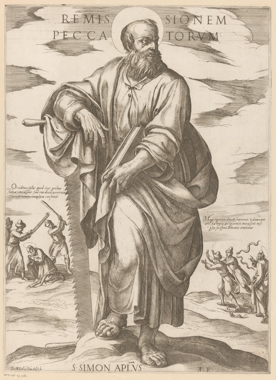 Pyhästä Simonista Syntien anteeksisaaminen (otsikko esineessä) Kristus, Maria en de apostle (sarjan nimi) tekijältä Antonio Tempesta