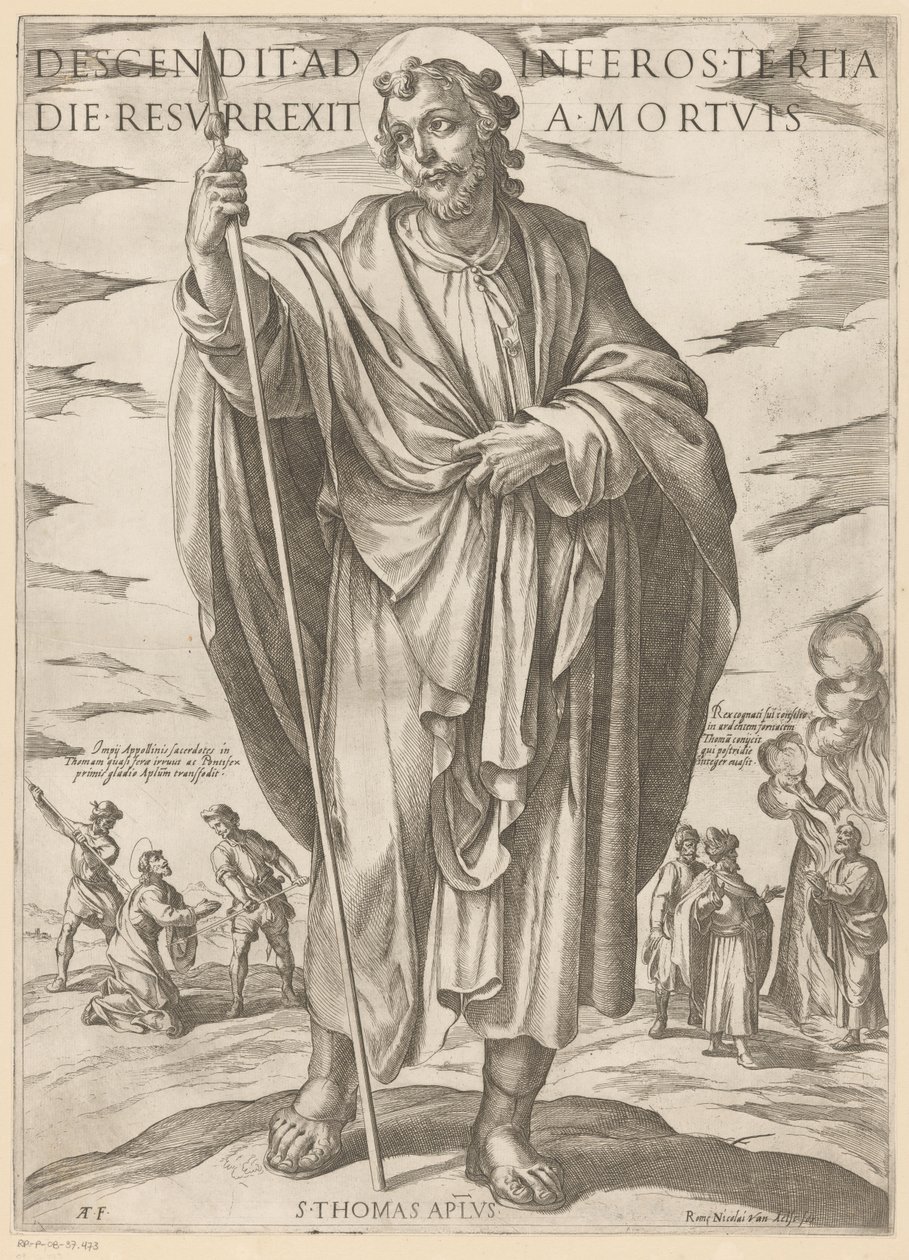 Pyhästä Tuomasta Laskeutui helvettiin kolmantena päivänä nousi kuolleista (otsikko esineessä) Kristus, Maria en de apostle (sarjan nimi) tekijältä Antonio Tempesta