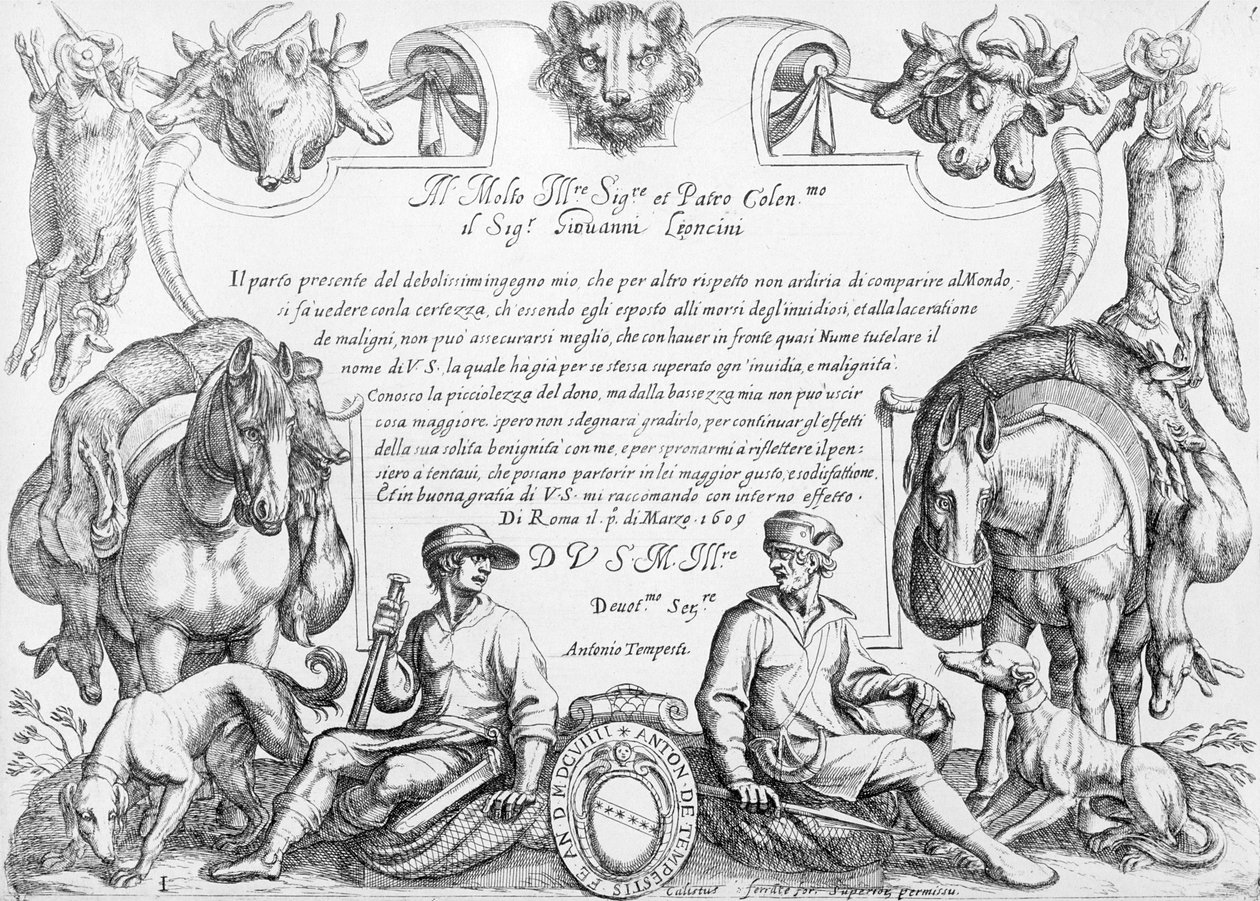 Etukappale metsästyskohtausten sarjaan, 1609 tekijältä Antonio Tempesta