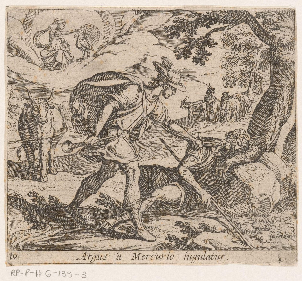 Mercury doodt Argus Merkurius kuristaa Argusin (otsikko esineessä) Metamorfoosi tai muunnokset (sarjan nimi) Metamorfosen van Ovidius (sarjan nimi) tekijältä Antonio Tempesta