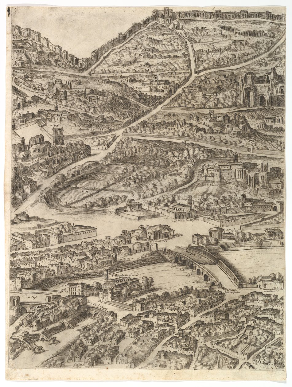 Rooman kaupungin suunnitelma. Osa 5, jossa on Caracallan kylpylä, Santa Sabina ja osa..., 1645. tekijältä Antonio Tempesta
