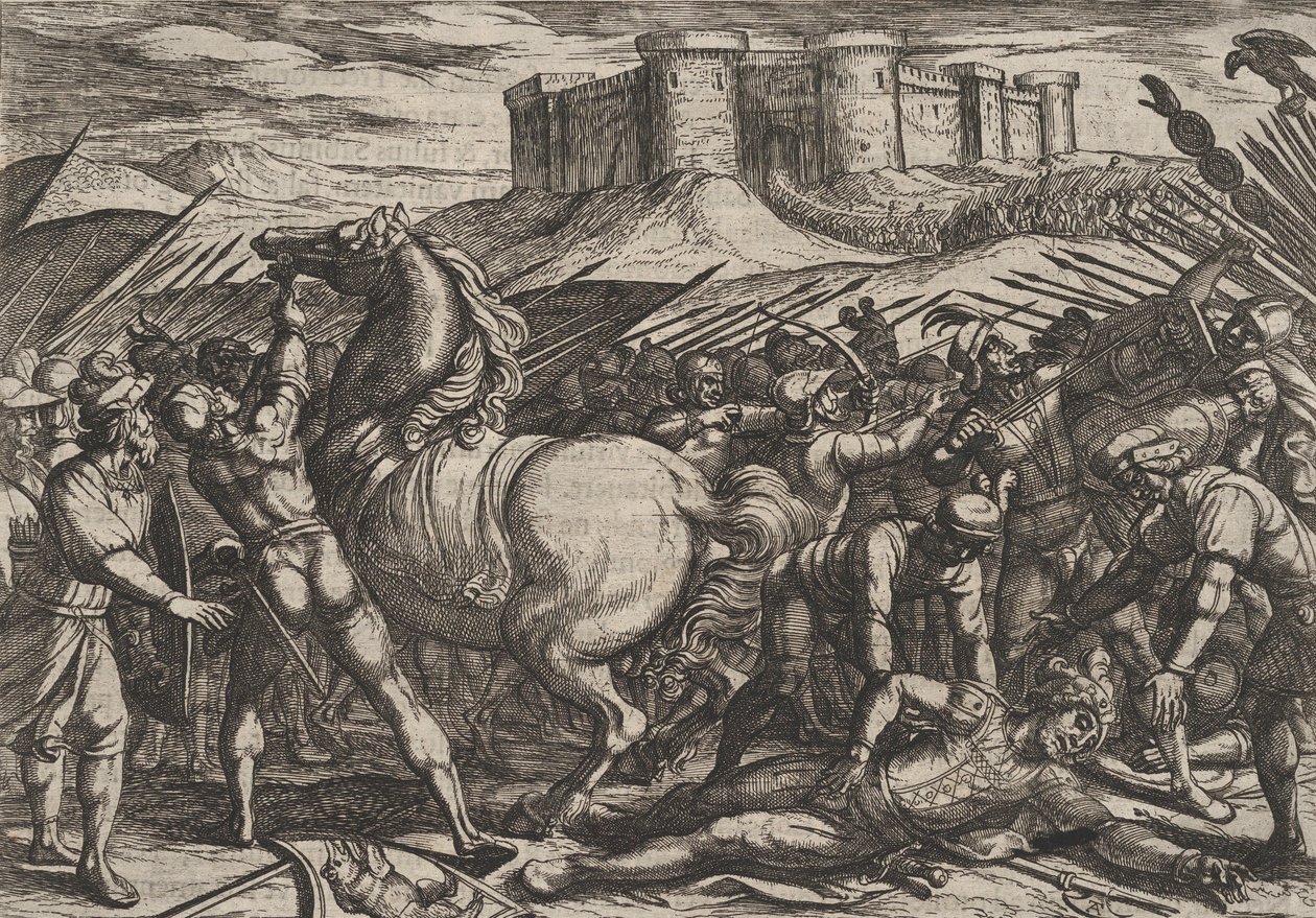 Levy 17: Roomalaiset veivät Civilisin hevosen harhaan uskomaan, että hän oli kuollut tai loukkaantunut, vuodesta..., 1611. tekijältä Antonio Tempesta