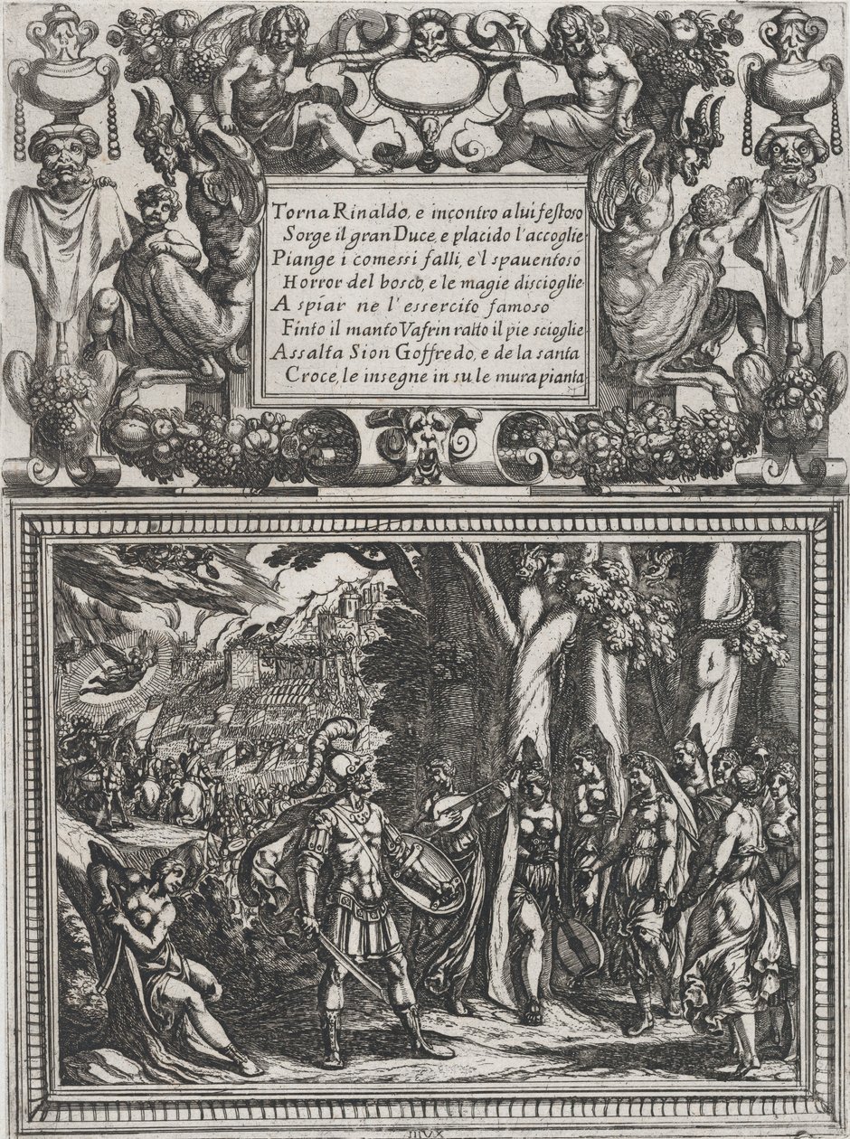 Levy 18: Kuvitus Canto XVIII:sta Torquato Tasson teoksesta "Gerusalemme liberat...", n. 1590-1630. tekijältä Antonio Tempesta