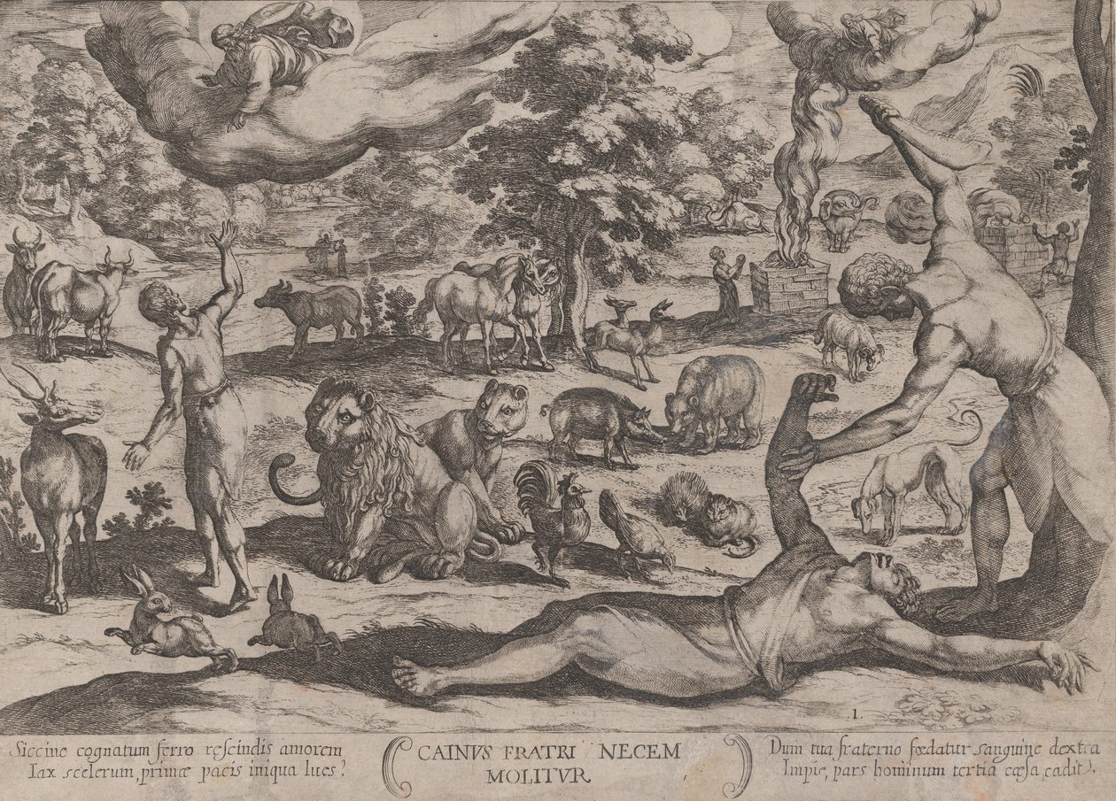 Levy 1: Cain Killing Abel, Vanhan testamentin taisteluista, n. 1590..., n. 1590-n. 1610. tekijältä Antonio Tempesta