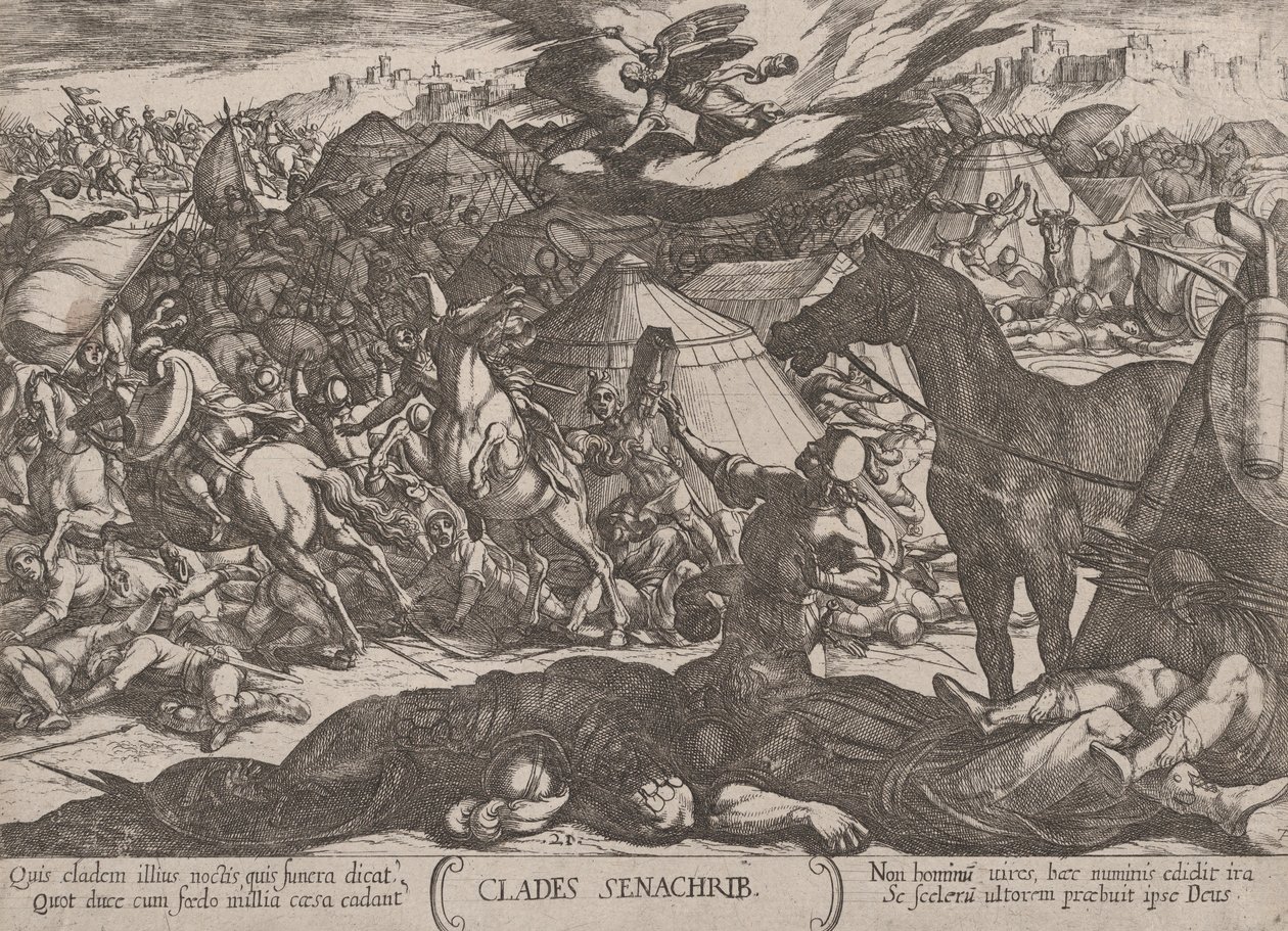 Levy 21: Herran enkeli voitti Sanheribin armeijan, julkaisusta The..., noin. 1590-n. 1610. tekijältä Antonio Tempesta