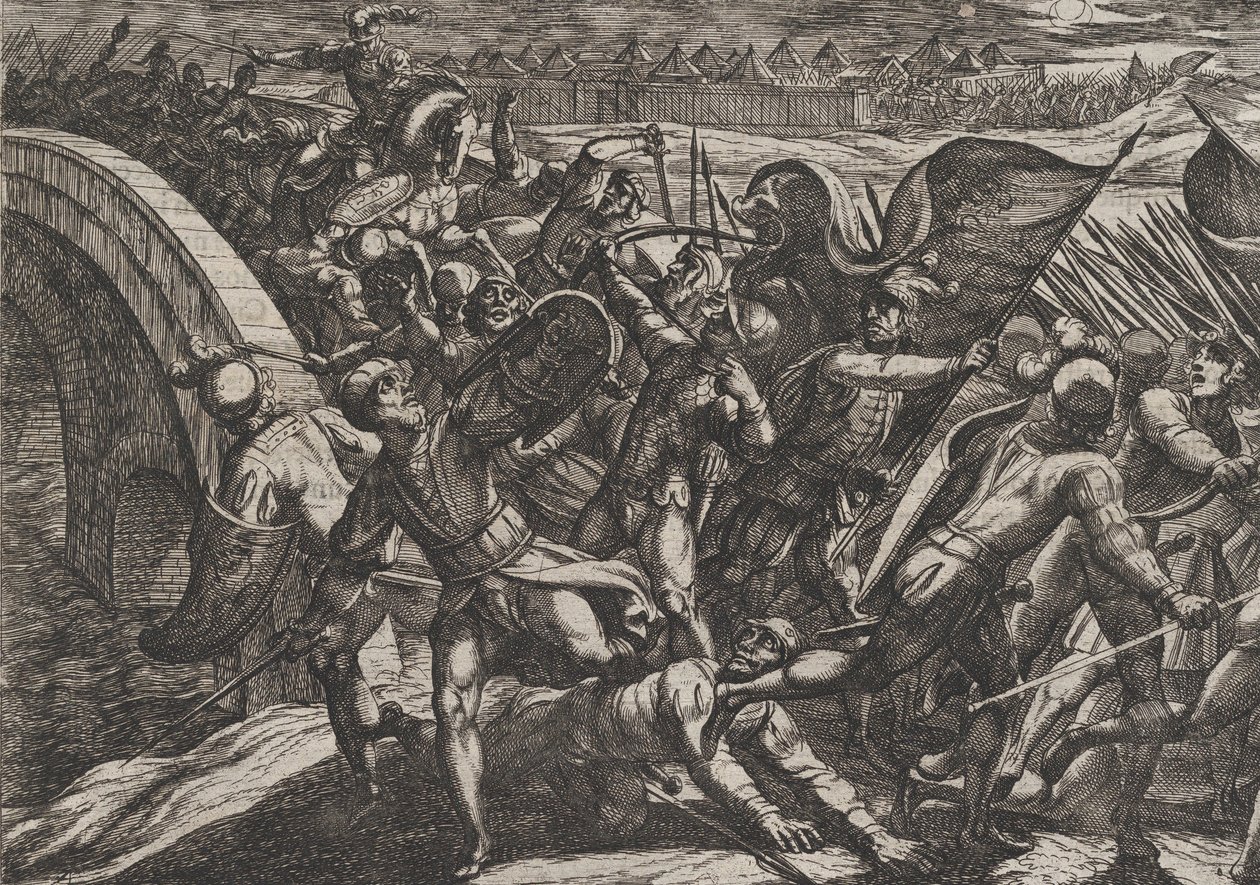 Levy 27: Hollantilaiset Moselin roomalaisen leirin yllätyshyökkäyksen aikana, The Wa..., 1611. tekijältä Antonio Tempesta