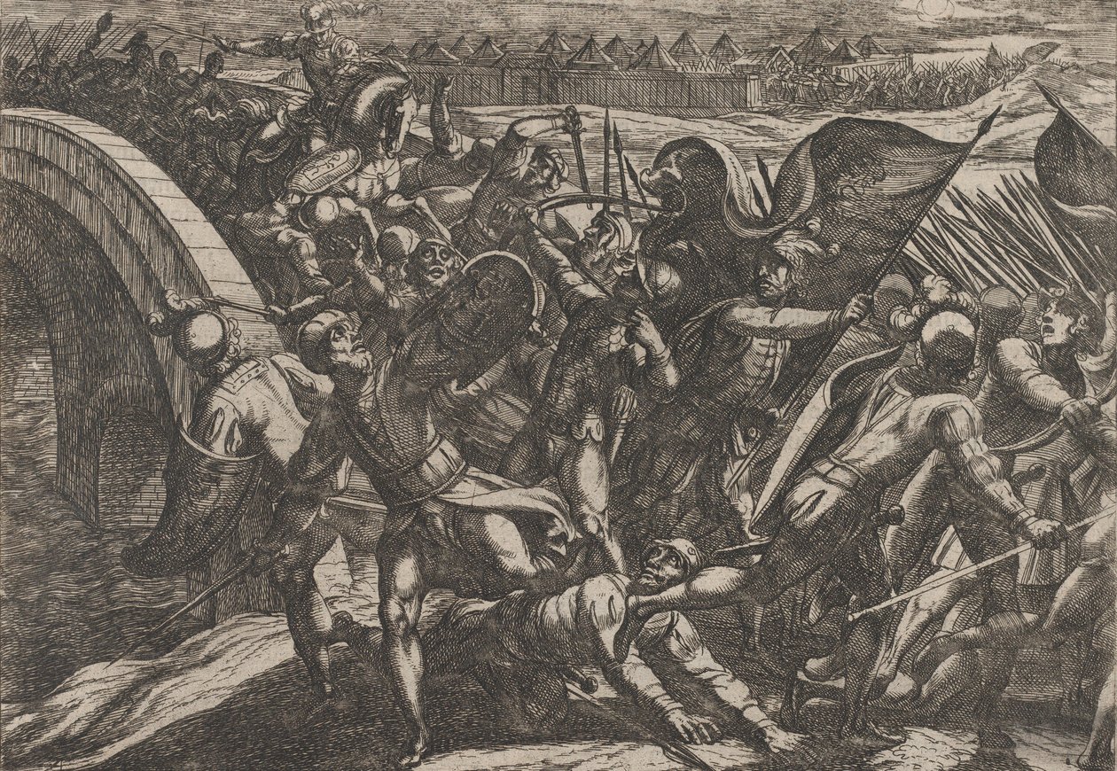 Levy 27: Hollantilaiset Moselin roomalaisen leirin yllätyshyökkäyksen aikana, The Wa..., 1611. tekijältä Antonio Tempesta