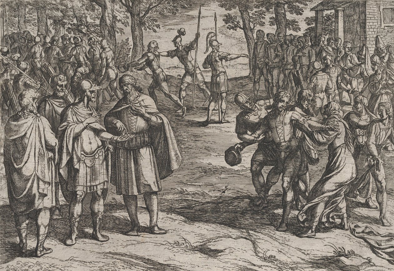 Levy 2: Roomalaiset ottivat vanhoja hollantilaisia miehiä panttivangeiksi ja viettelevät nuoria, sodasta..., 1611. tekijältä Antonio Tempesta