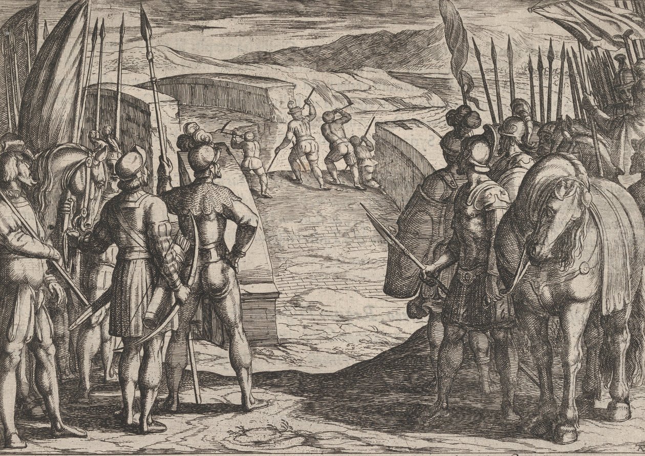 Levy 35: Batavilaiset pelkäävät ja aloittavat rauhanneuvottelut, Roomalaisten sodasta..., 1611. tekijältä Antonio Tempesta