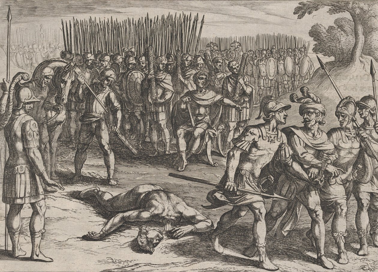 Levy 3: Claudius Civilis pidätetty ja hänen veljensä Paulus mestattu, elokuvasta The War of the Ro..., 1611. tekijältä Antonio Tempesta