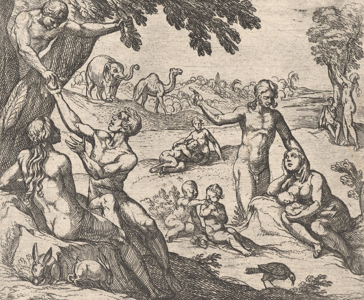 Levy 3: Kulta-aika Aetas aurea, Ovidiuksen teoksesta Metamorphoses, 1606. tekijältä Antonio Tempesta
