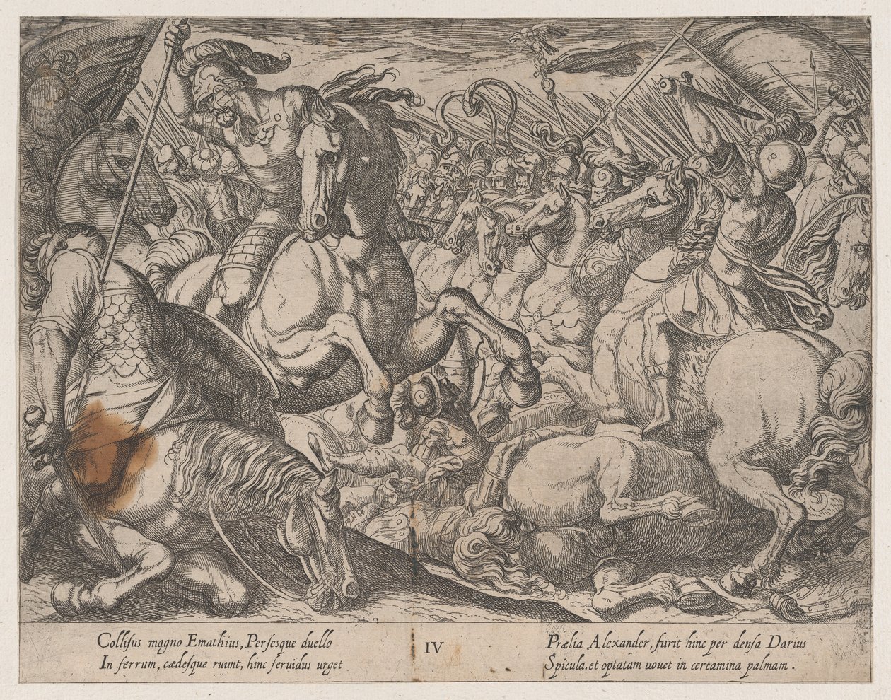 Levy 4: Aleksanteri taistelee persialaisia vastaan, Aleksanteri Suuren teoista, 1608. tekijältä Antonio Tempesta