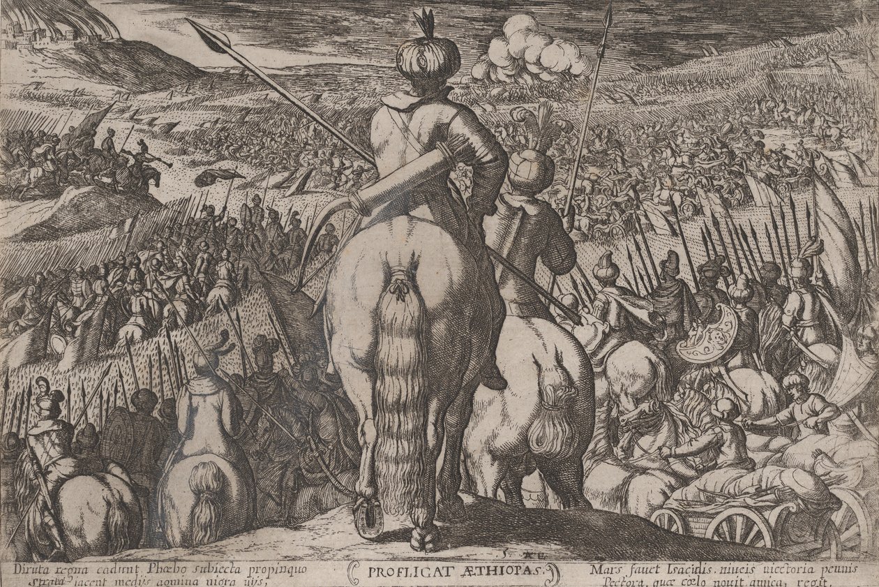 Levy 5: Etiopialaisten tappio, Vanhan testamentin taisteluista..., n. 1590-n. 1610. tekijältä Antonio Tempesta
