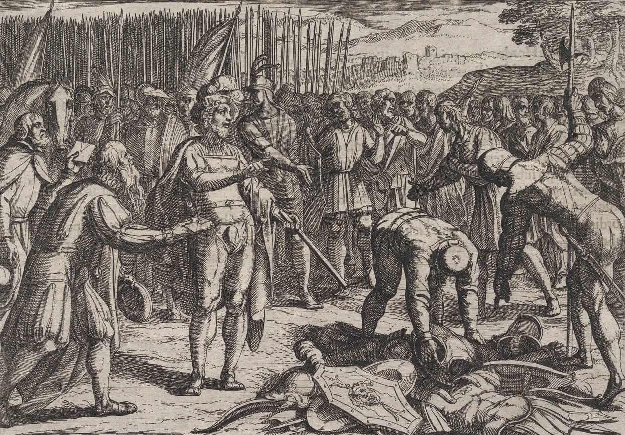 Levy 7: Saksan lähettiläät vierailevat Civilisissä, vuodelta 1611 Roomalaisten sota batavialaisia vastaan. tekijältä Antonio Tempesta