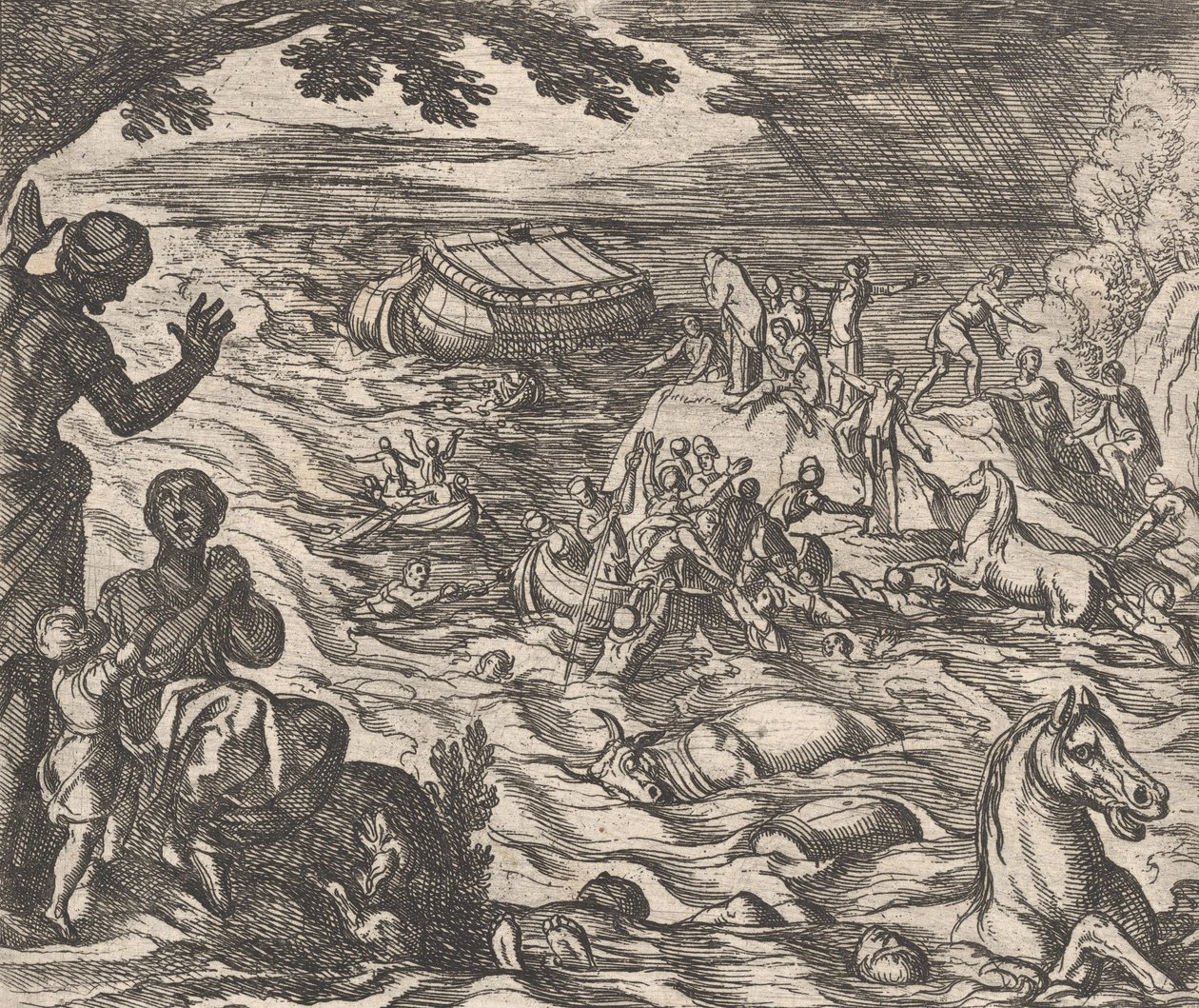 Levy 7: The Flood Diluvium., Ovidiuksen teoksesta "Metamorphoses", 1606. tekijältä Antonio Tempesta
