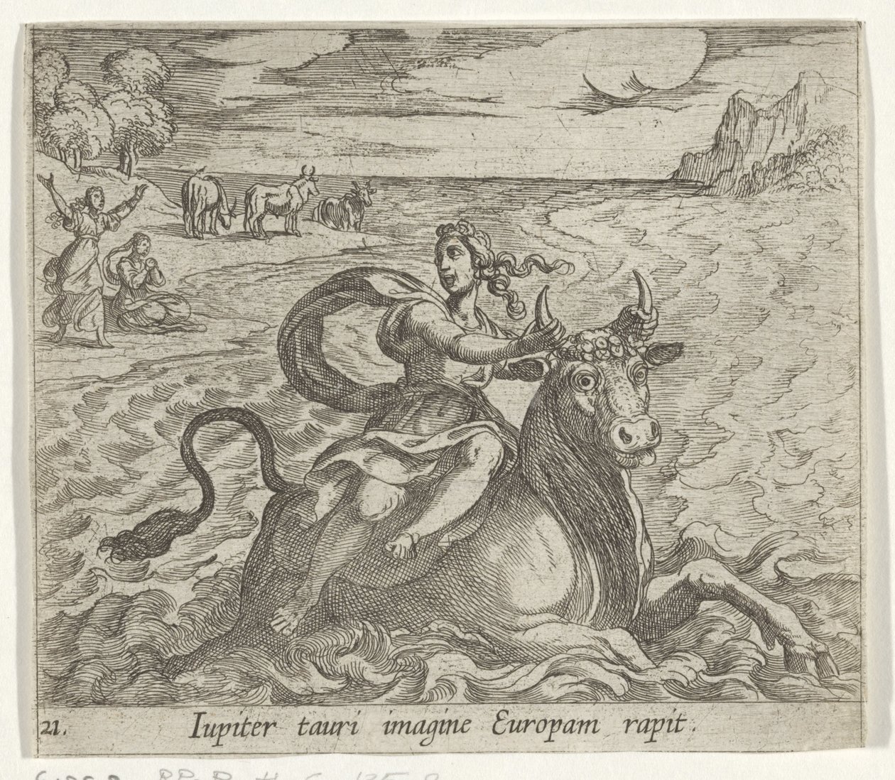 Kattoauto Eurooppa Jupiter vangitsee Europan härän kuvaan (otsikko esineessä) Metamorfoseonin koon muunnos (sarjan nimi) Metamorfosen van Ovidius (sarjan nimi) tekijältä Antonio Tempesta