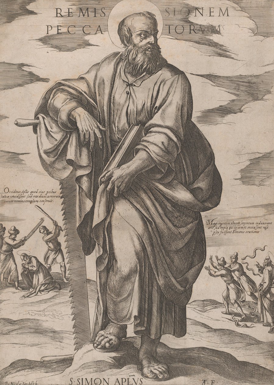Pyhä Simon, kirjasta "Kristus, Maria ja apostolit", n. 1590-n. 1610. tekijältä Antonio Tempesta