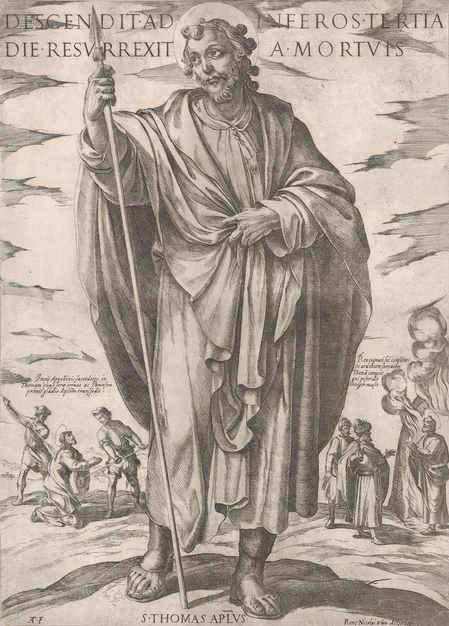 St. Thomas, teoksesta "Kristus, Maria ja apostolit", 1500-luvun loppu. tekijältä Antonio Tempesta