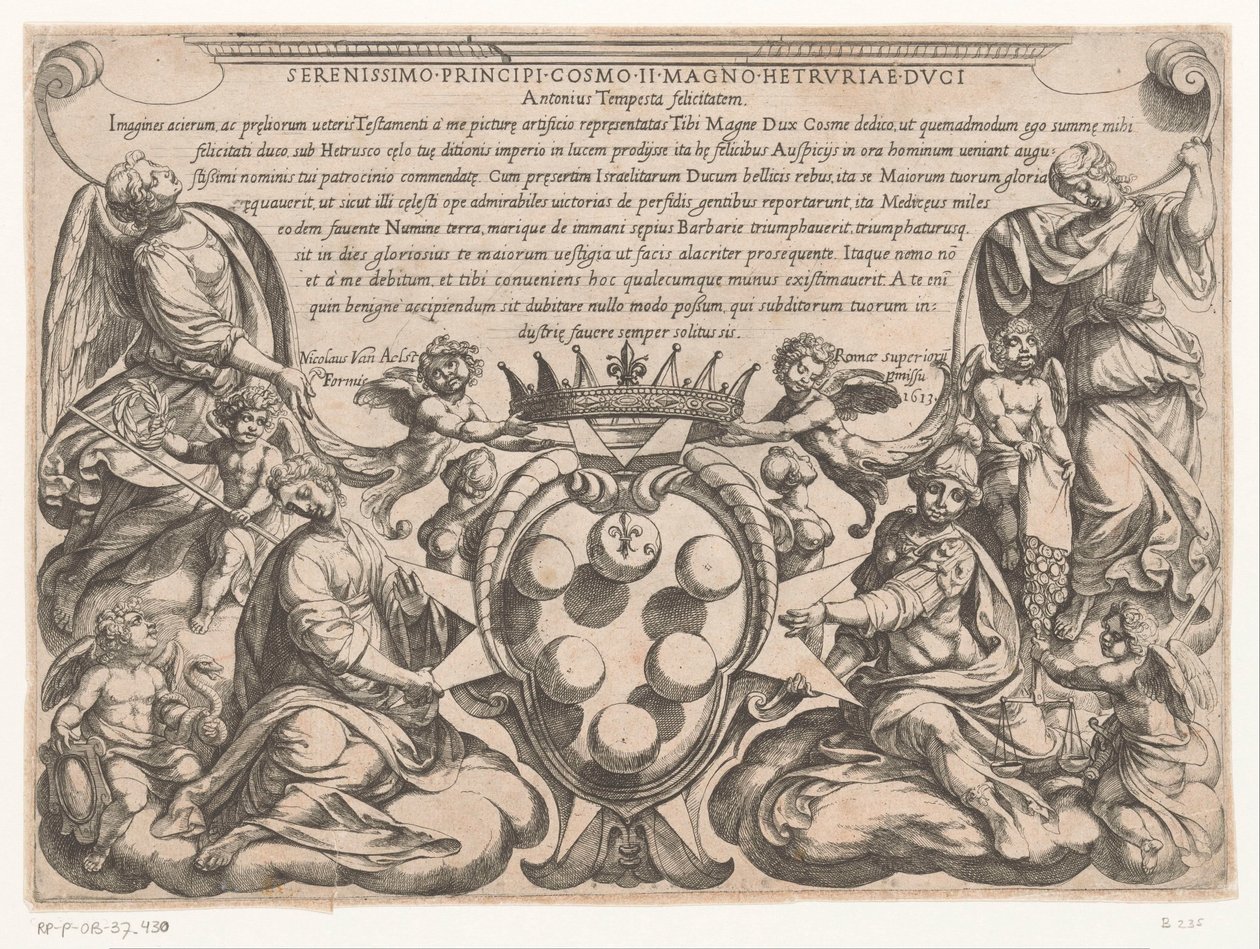 Otsikkopainatus, jossa Cosimo II de