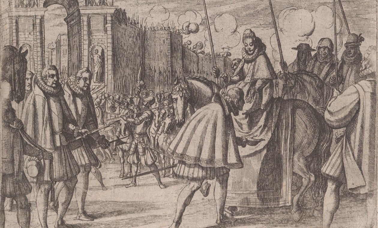 Itävallan Margaretan voittoisa saapuminen Milanoon, teoksesta Itävallan Margaretan elämä, s..., 1612. tekijältä Antonio Tempesta