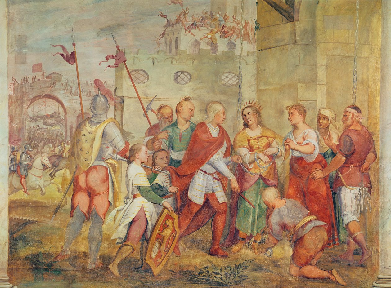 Jacopo Barbarigo vapauttaa Unkarin kuningatar Margaretan turkkilaisista vuonna 1426 (seinämaalaus) tekijältä Antonio Vassilacchi
