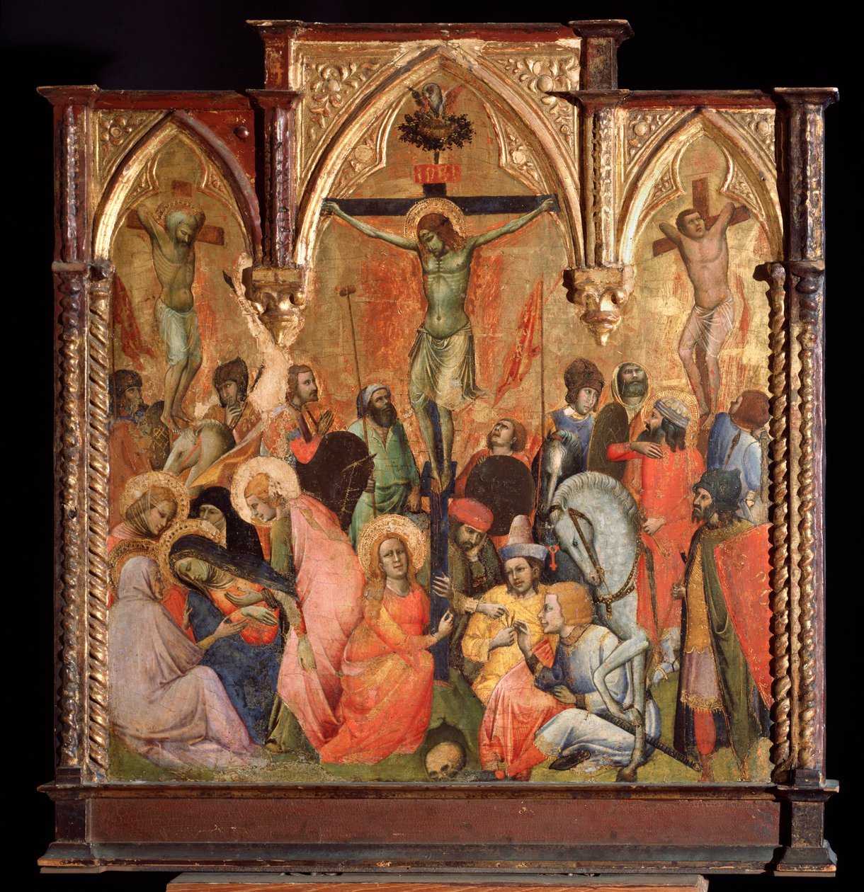Ristiinnaulitseminen, jossa kaksi ryöväriä ristiinnaulittiin Jeesuksen Kristuksen kanssa (tempera ja kulta paneelissa tekijältä Antonio Veneziano