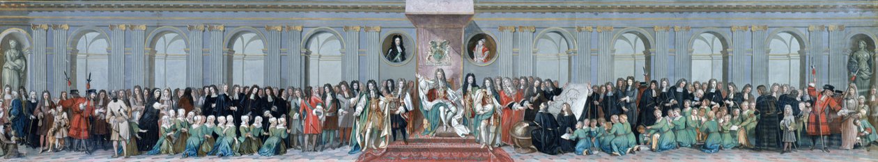 James II (1633-1701) Kristuksen sairaalan matemaattisten tutkijoiden vastaanottaminen tekijältä Antonio Verrio