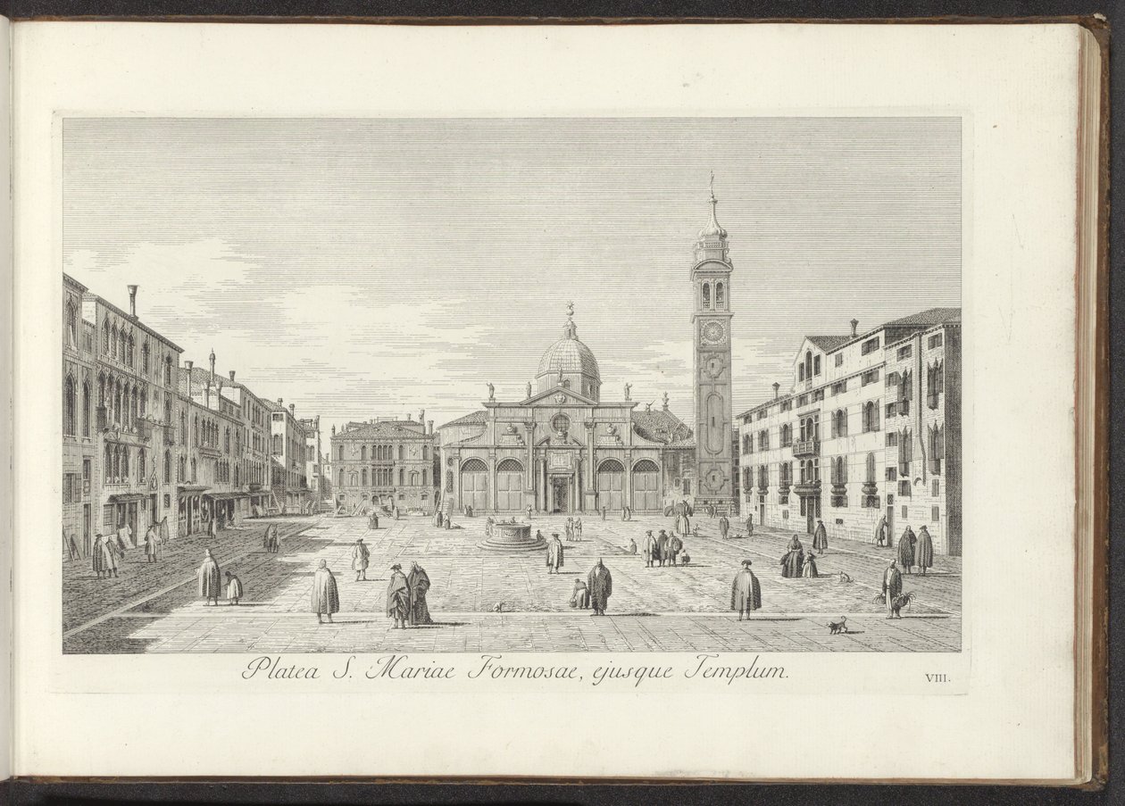 Gezicht op Campo Santa Maria Formosa te Venetië St. Mary Formosan aukio ja sen temppeli (otsikko esineessä) Gezichten op bugemenen en pleinen in Venetië (sarjan nimi) Kuuluisimmat näkymät Venetsian kaupunkiin Antoniuksen kanavan 38. ilmarelafiosta tekijältä Antonio Visentini