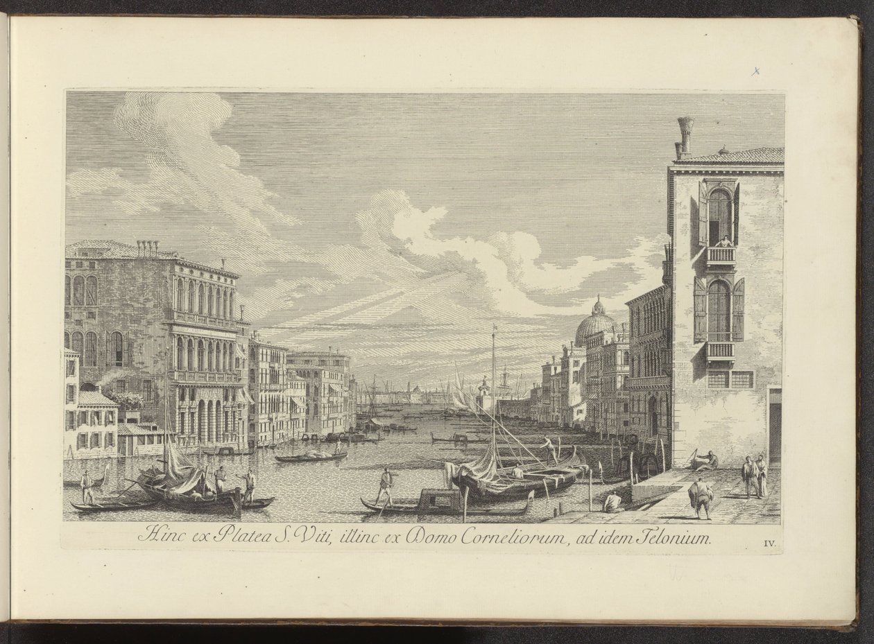 Gezicht op het Canal Grande en Campo San Vio te Venetië Tällä puolella St. Vitus -kadulta, toisella puolella Korneliuksen taloa, samaan Teloniumiin (otsikko esineessä) Kuuluisimmat näkymät Venetsian kaupunkiin Antonius-kanavan 38. paneelista, messingillä p tekijältä Antonio Visentini