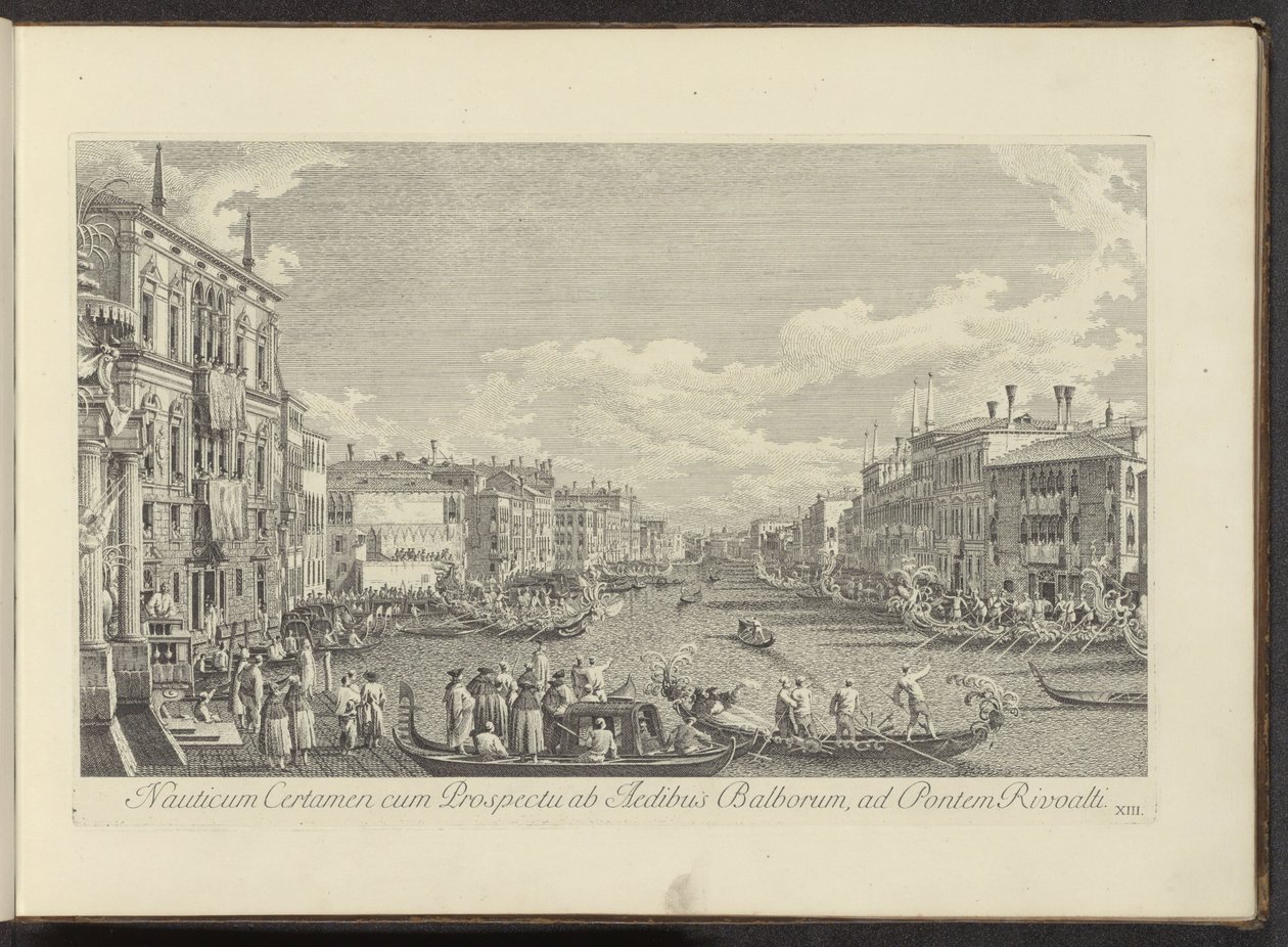 Gezicht op het Canal Grande te Venetië waar de Regata plaatsvindt Concurs nàutic amb vista des de les cases de Balbore fins al pont de Rivoalti (títol a l
