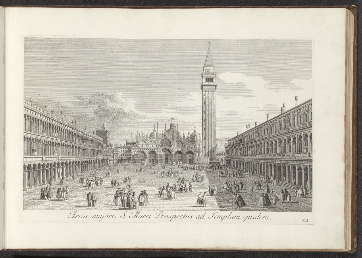 Gezicht op het San Marcoplein en de San Marco te Venetië Pyhän Markuksen esitteen laajempi alue samaan temppeliin (otsikko esineessä) Gezichten op bugemenen en pleinen in Venetië (sarjan nimi) Lisää kuuluisia näkymiä Venetsian kaupunkiin Antoniuksen kanava tekijältä Antonio Visentini