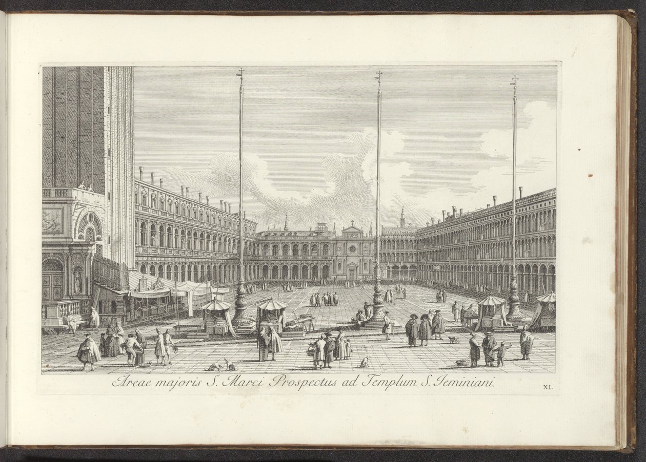 Gezicht op het San Marcoplein te Venetië Pyhän Markuksen esitteen laajempi alue St. Jeminianin temppeliin (otsikko esineessä) Gezichten op bugemenen en pleinen in Venetië (sarjan nimi) Kuuluisimmat näkymät Venetsian kaupunkiin Antonius-kanavalta, 38 ilmapa tekijältä Antonio Visentini