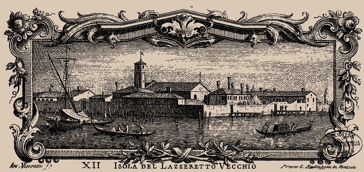 Venetsialainen Isolario, XII. Lazzaretto Vecchion saari, 1777. tekijältä Antonio Visentini