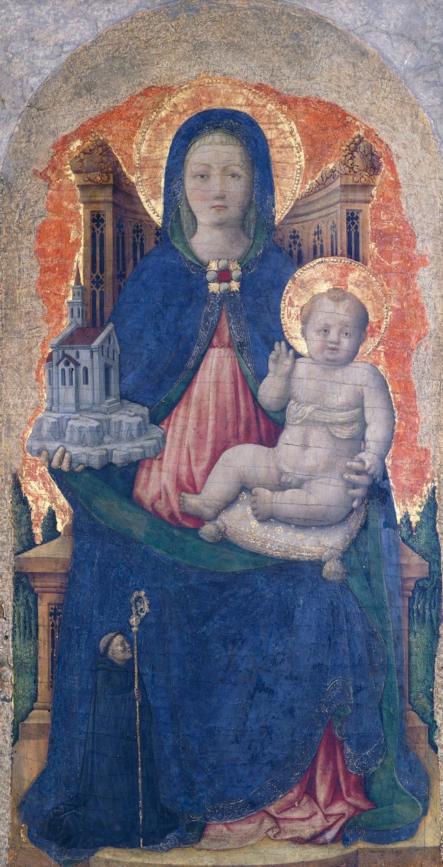 Madonna lapsen kanssa, yksityiskohta Praglian alttaritaulusta, Antonio Vivarini (1418-ennen 1484), 67x33 cm tekijältä Antonio Vivarini