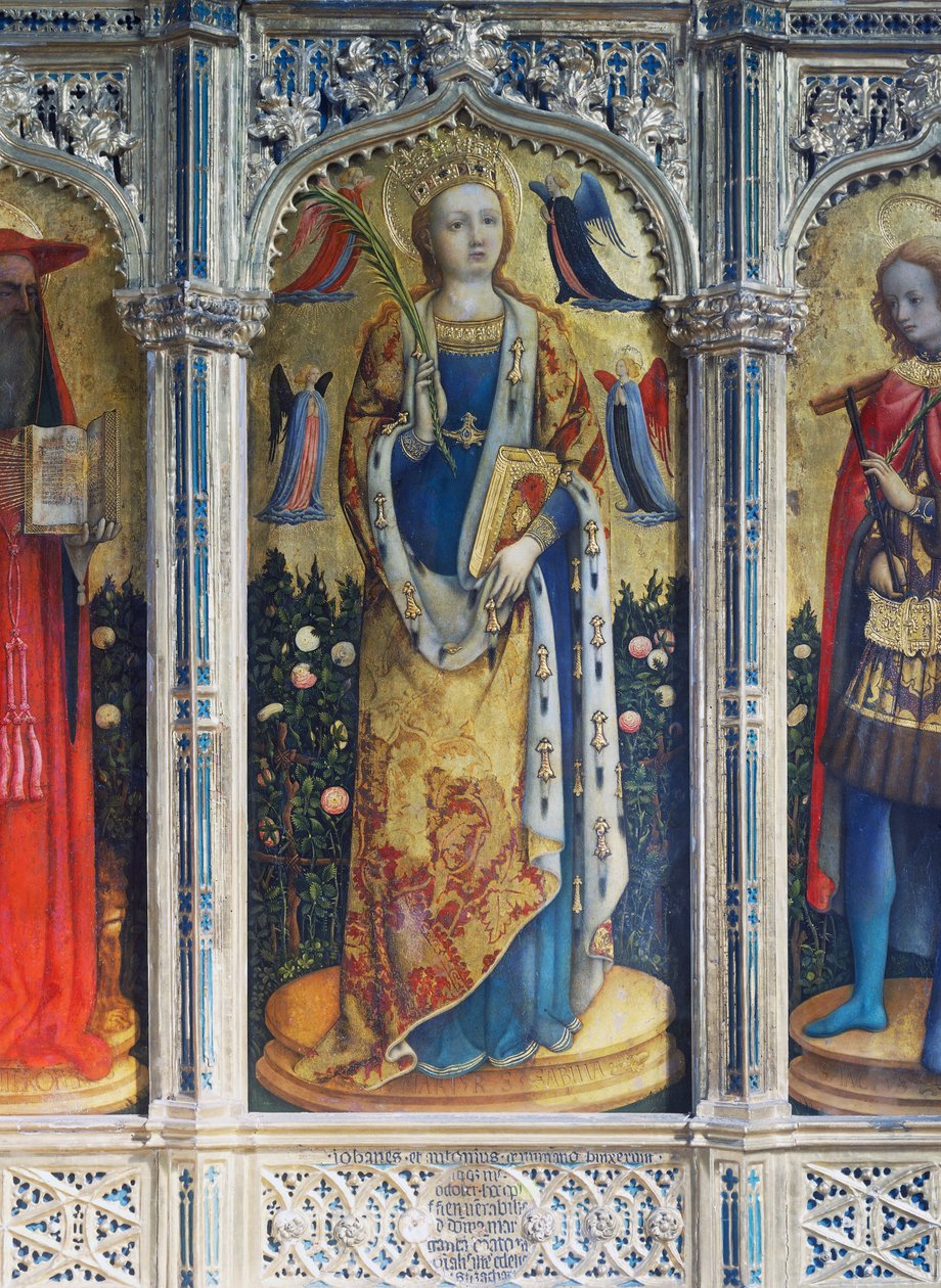 Pyhän Sabinan polyyptyykki, yksityiskohta, Antonio Vivarini, joka tunnetaan nimellä Antonio da Murano, San Zaccarian kirkko, Venetsia, Veneto, Italia, 2. vuosisata tekijältä Antonio Vivarini