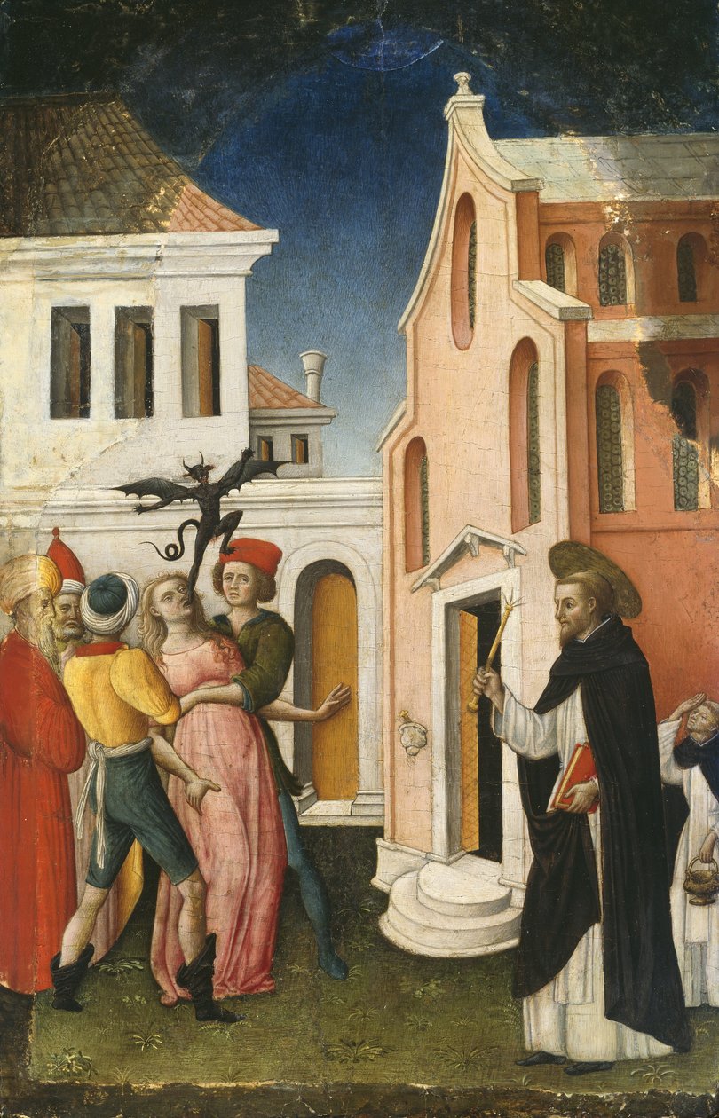 Pyhä Pietari marttyyri karkottaa paholaisen riivaamaa naista, 1440-50 tekijältä Antonio Vivarini