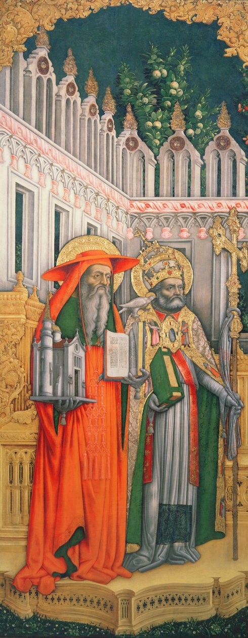 Pyhä Hieronymus ja pyhä Gregorius, vasen paneeli elokuvasta Neitsyt ja pyhimykset Hieronymus, Gregorius, Ambrosius ja Augustinus, 1446 (restauroinnin jälkeen) (ks. 160893-99). tekijältä Antonio Vivarini