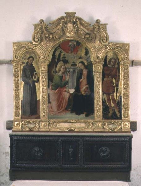 Ilmoitus SS:n kanssa. Francis ja Michael (tempera paneelissa) tekijältä Antonio Vivarini