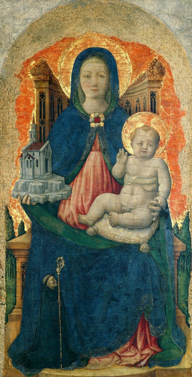 Neitsyt ja lapsi valtaistuimelle Praglian polyptyykistä, n. 1448. tekijältä Antonio Vivarini