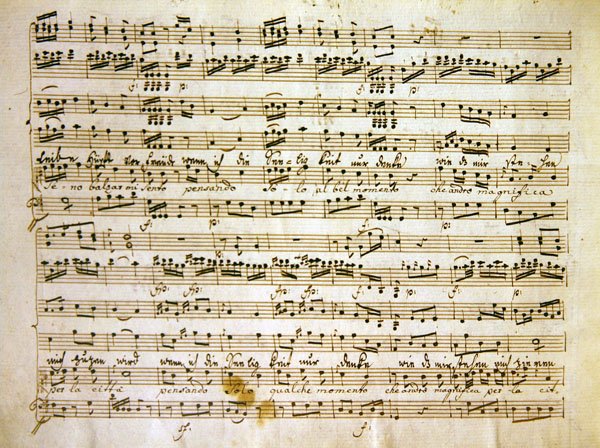 Myöhäinen c18. kopio käsikirjoitussivusta La scuola de gelosin partituurista tekijältä Antonio after Salieri
