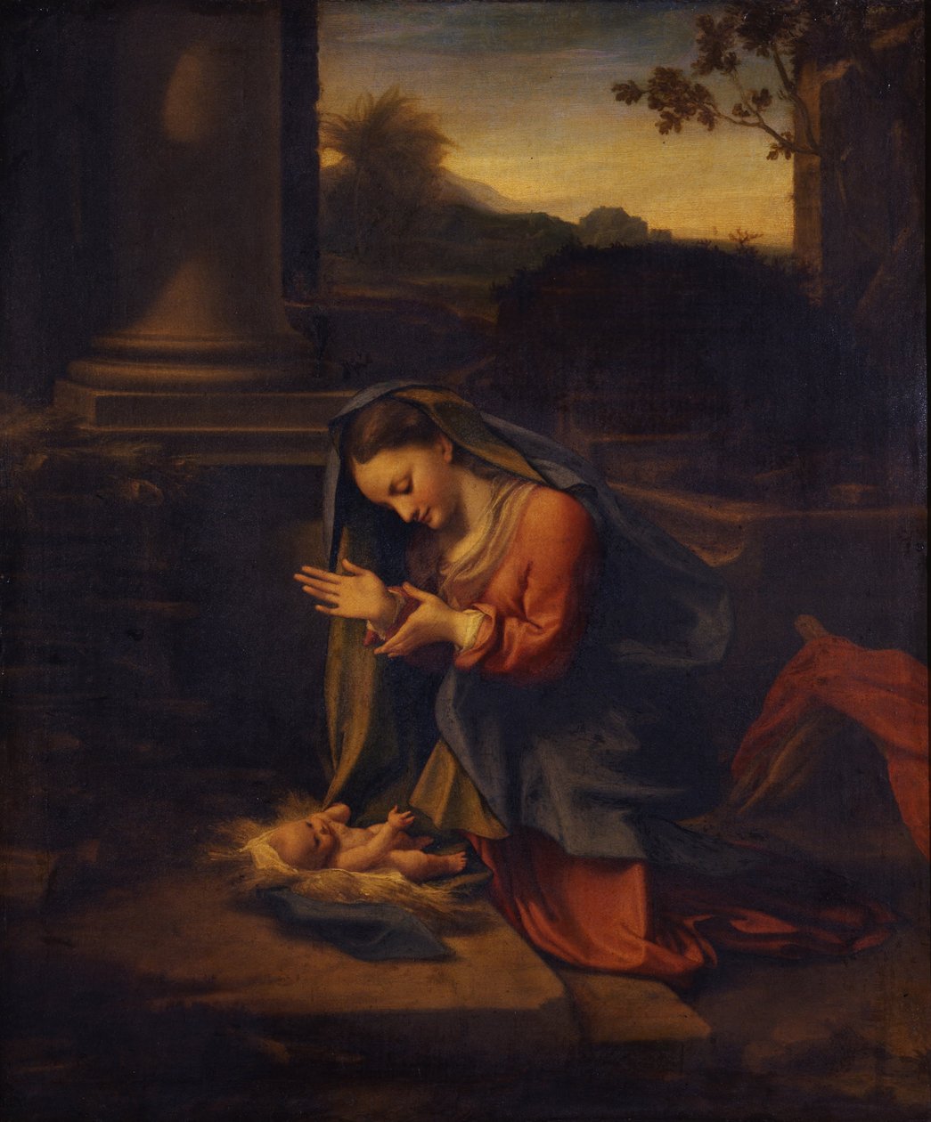 Madonna palvomassa lasta, n. 1525 tekijältä Antonio da Correggio