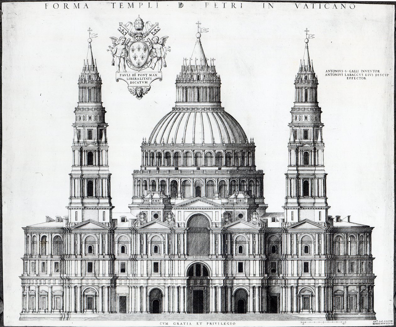 Suunnitelma Pyhän Pietarin kirkkoon, Roomaan, 1539 tekijältä Antonio da Sangallo