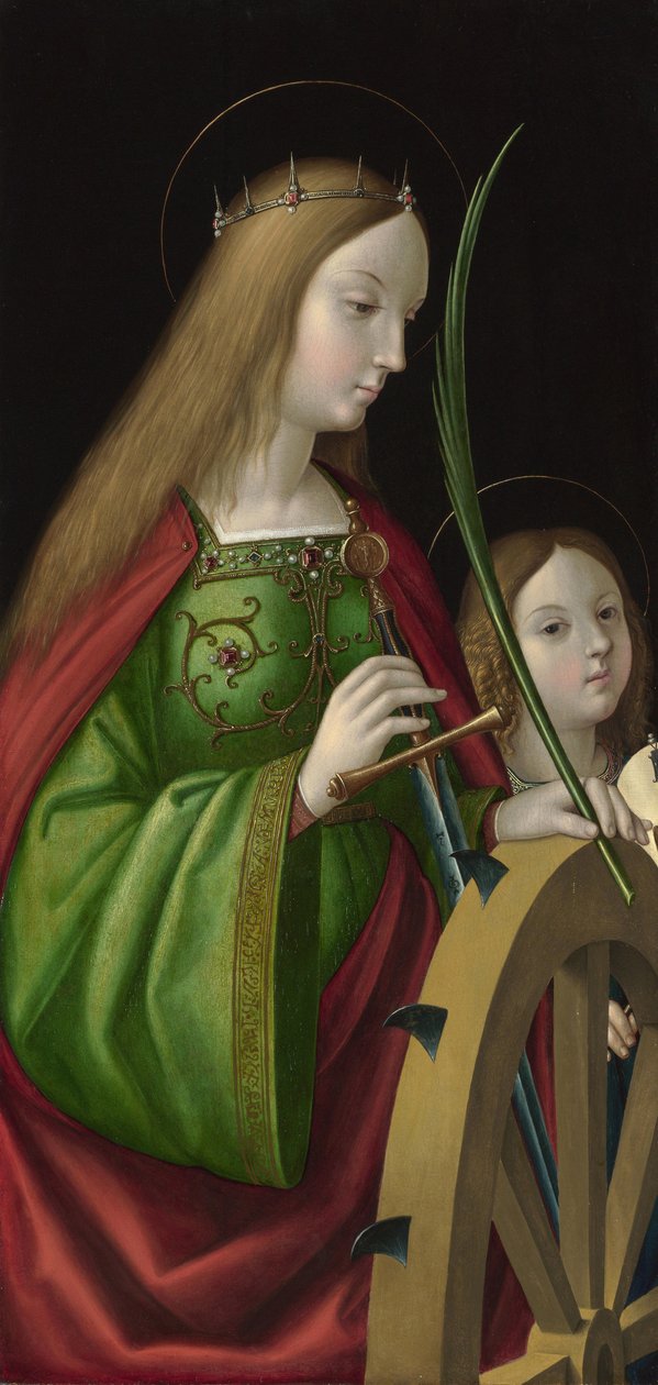 ""Pyhä Katariina Aleksandrialainen"" (kuoli noin 307) Antonio Solarion maalaus (toimii noin 1502-1518), öljy puulle, 84 x 40 cm tekijältä Antonio da Solario