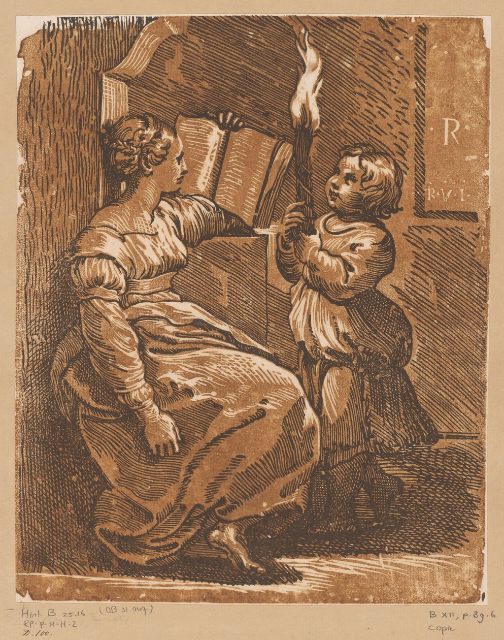 Sibylia lukemassa lapsen kanssa tekijältä Antonio da Trento (attributed to)