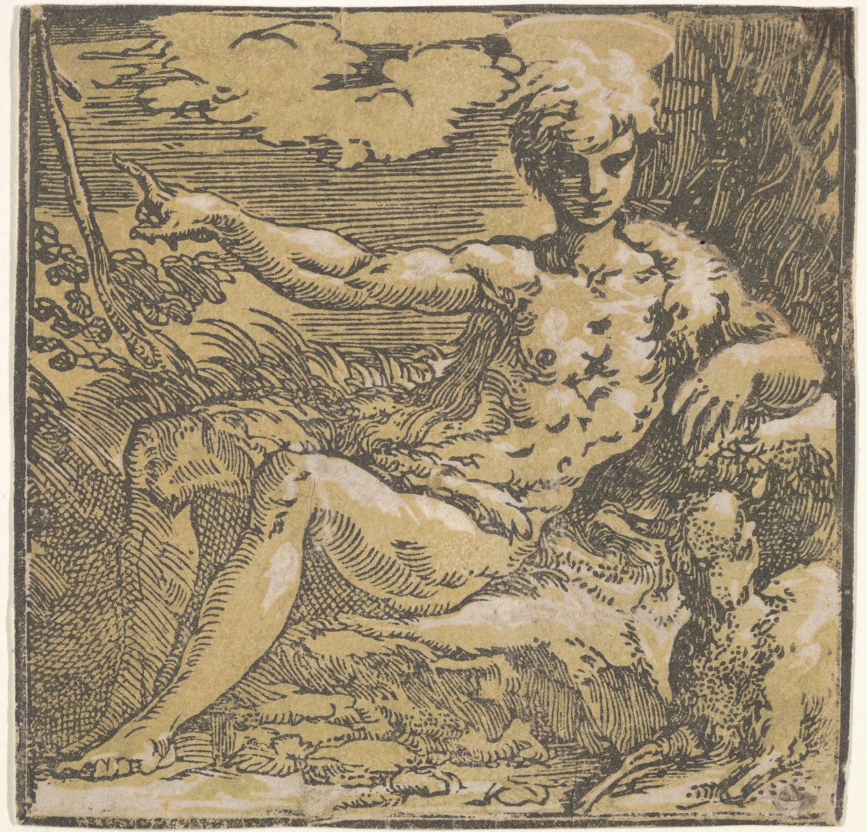 Pyhä Johannes Kastaja erämaassa, lammas rinnallaan, n. 1527-30. tekijältä Antonio da Trento
