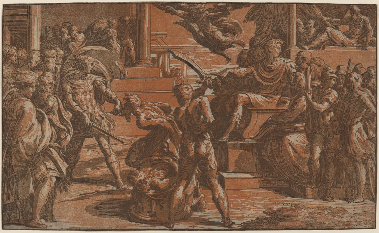 Kahden pyhän marttyyrikuolema, n. 1530. tekijältä Antonio da Trento
