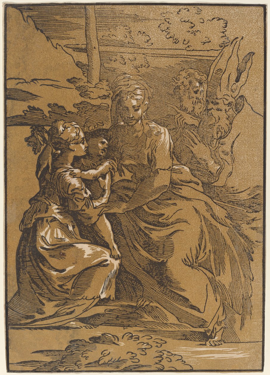Pyhä perhe ja kaksi pyhää tekijältä Antonio da Trento after Parmigianino