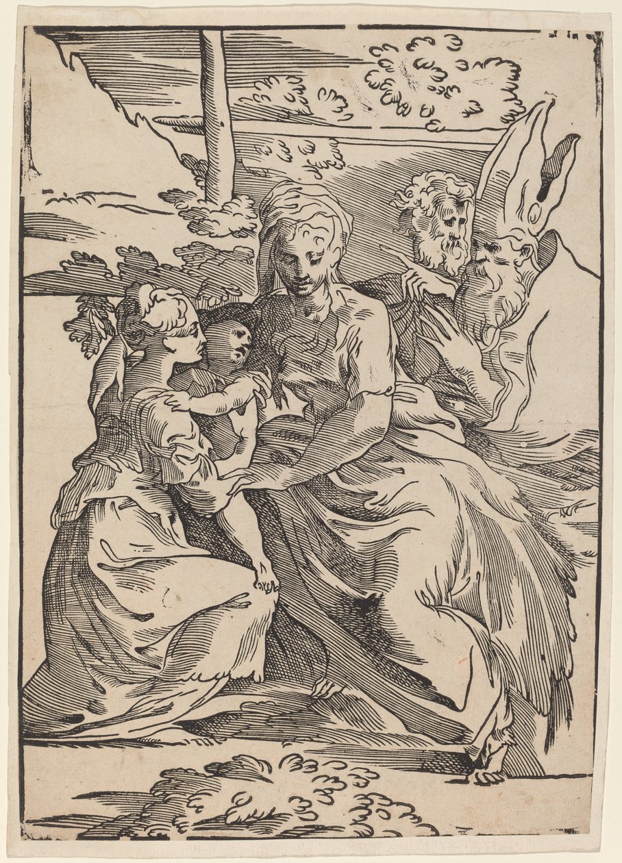 Pyhä perhe ja kaksi pyhää tekijältä Antonio da Trento after Parmigianino